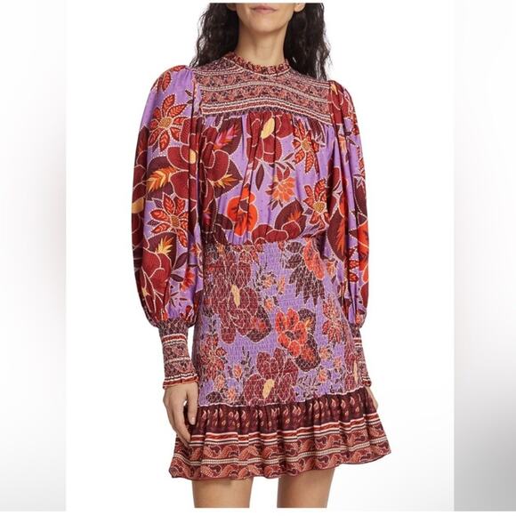 Farm Rio Sweet Floral Long Sleeve Minidress S - Picture 12 of 12